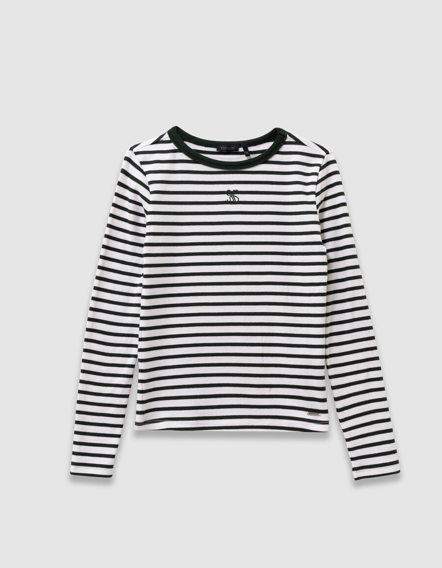camiseta de manga larga a rayas verdes y blancas para niña
