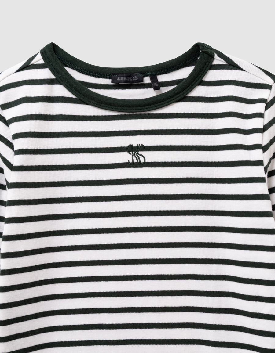 camiseta de manga larga a rayas verdes y blancas para niña
