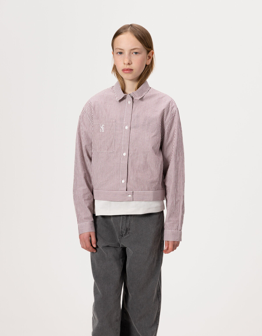 camisa corta de rayas burdeos para niña