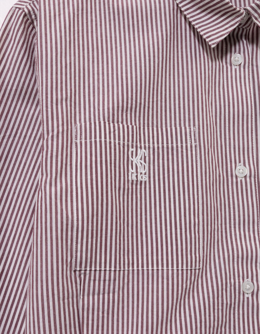 camisa corta de rayas burdeos para niña