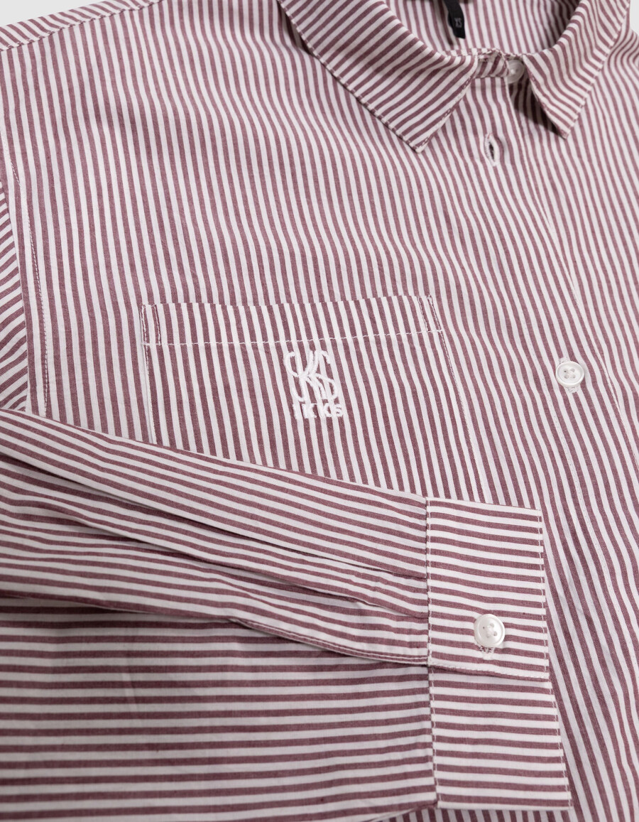 camisa corta de rayas burdeos para niña
