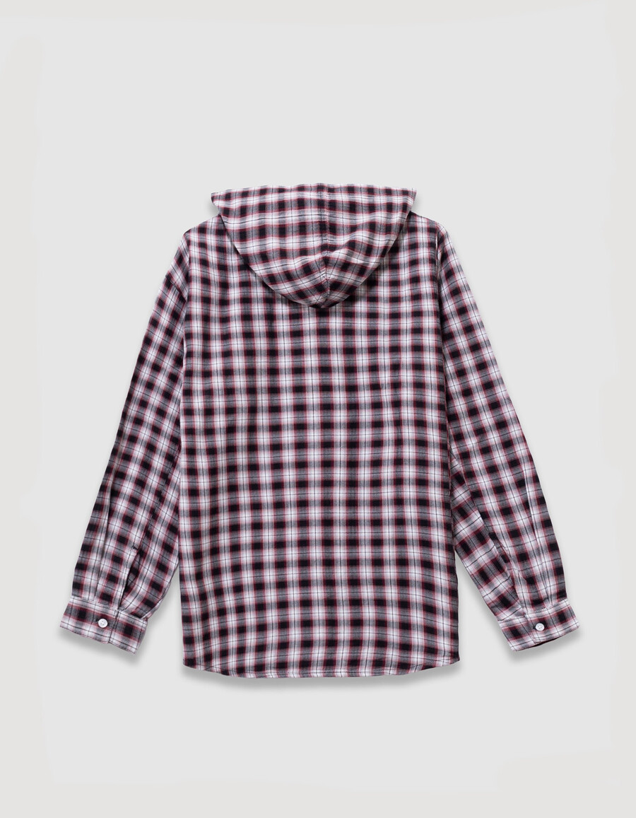 camisa con capucha a cuadros burdeos para niña