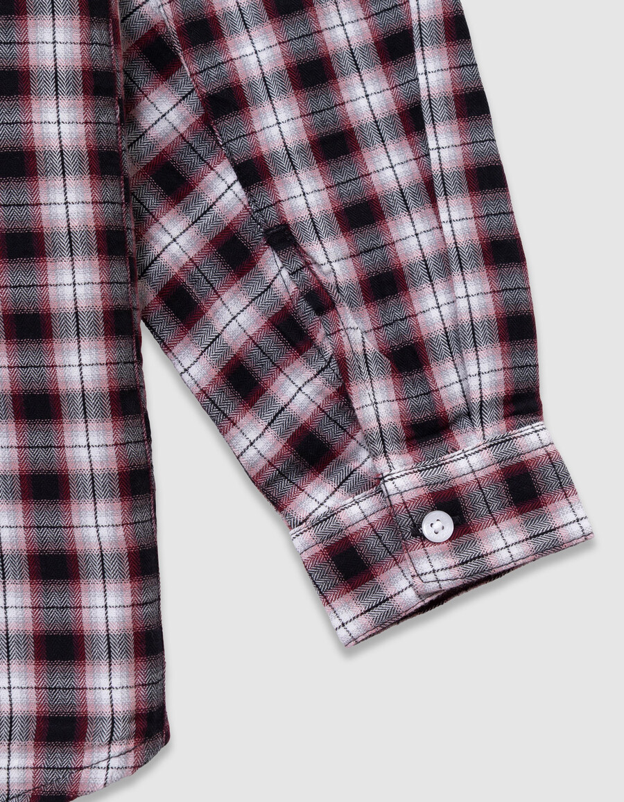 camisa con capucha a cuadros burdeos para niña