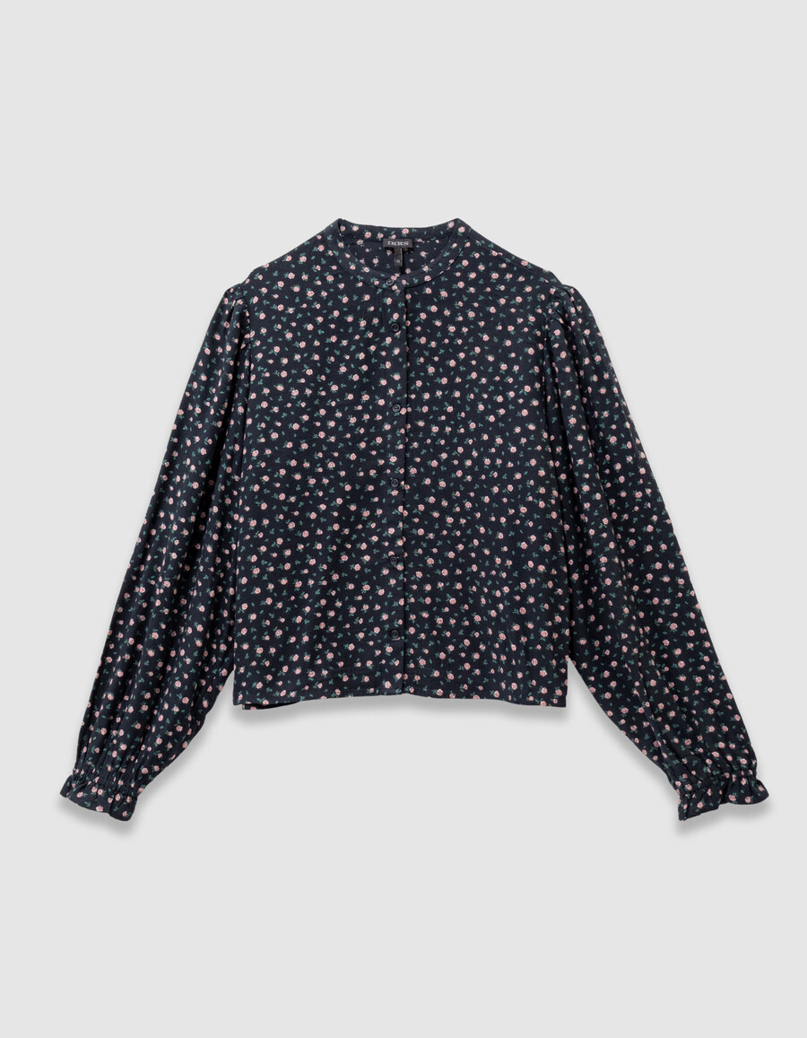 blusa negra para niña con estampado de mini rosas