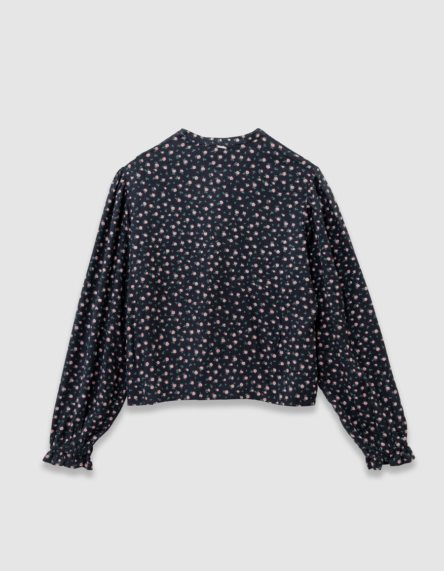 blusa negra para niña con estampado de mini rosas