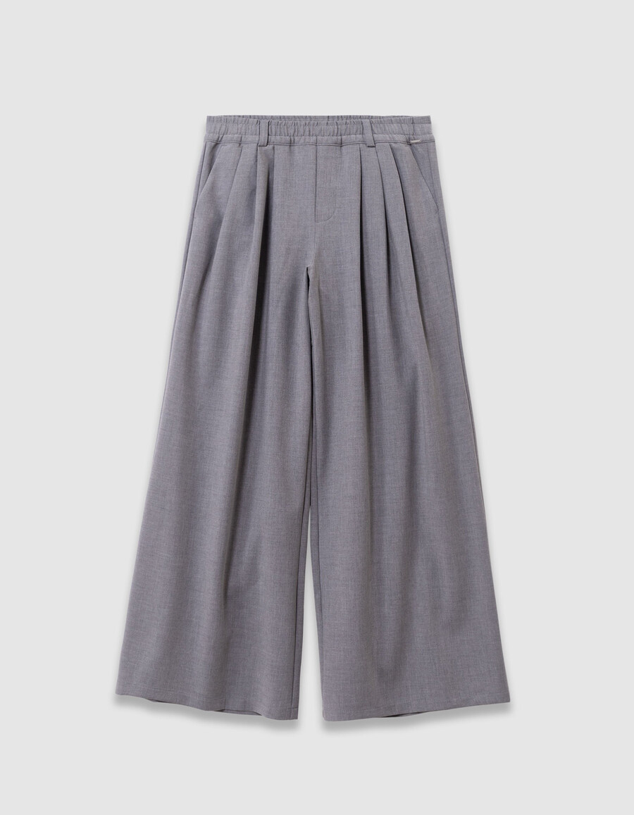 pantalones anchos grises con pliegues planos para niña