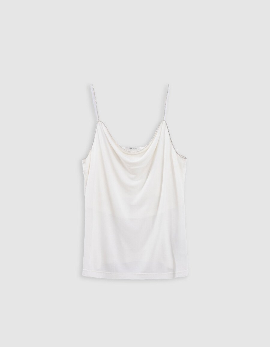 top blanco con escote drapeado y bonitos tirantes