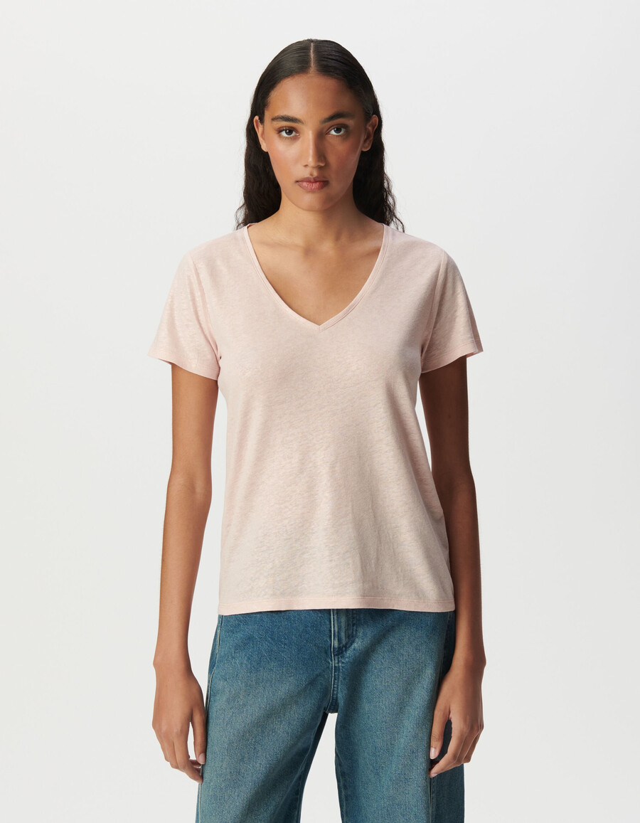 camiseta holgada de manga corta rosa iridiscente para mujer
