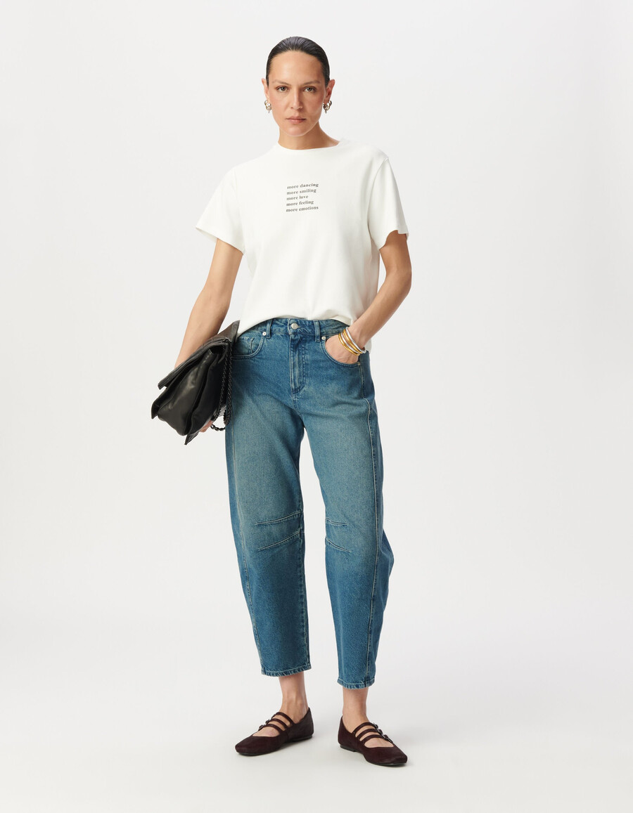 camiseta off-white de cuello redondo para mujer con eslogan brillante