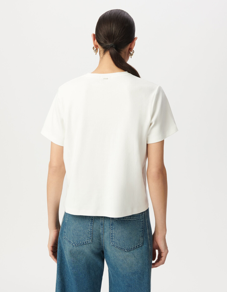 camiseta off-white de cuello redondo para mujer con eslogan brillante