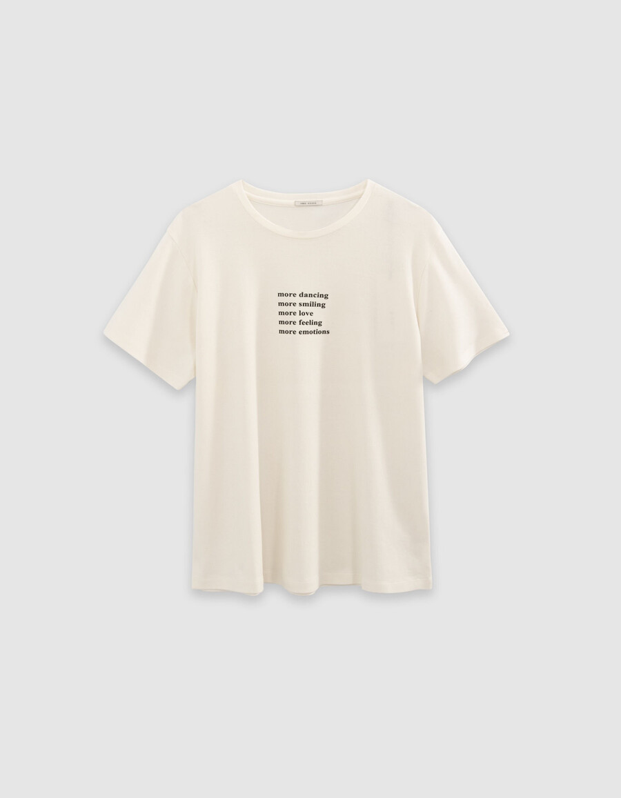 camiseta off-white de cuello redondo para mujer con eslogan brillante