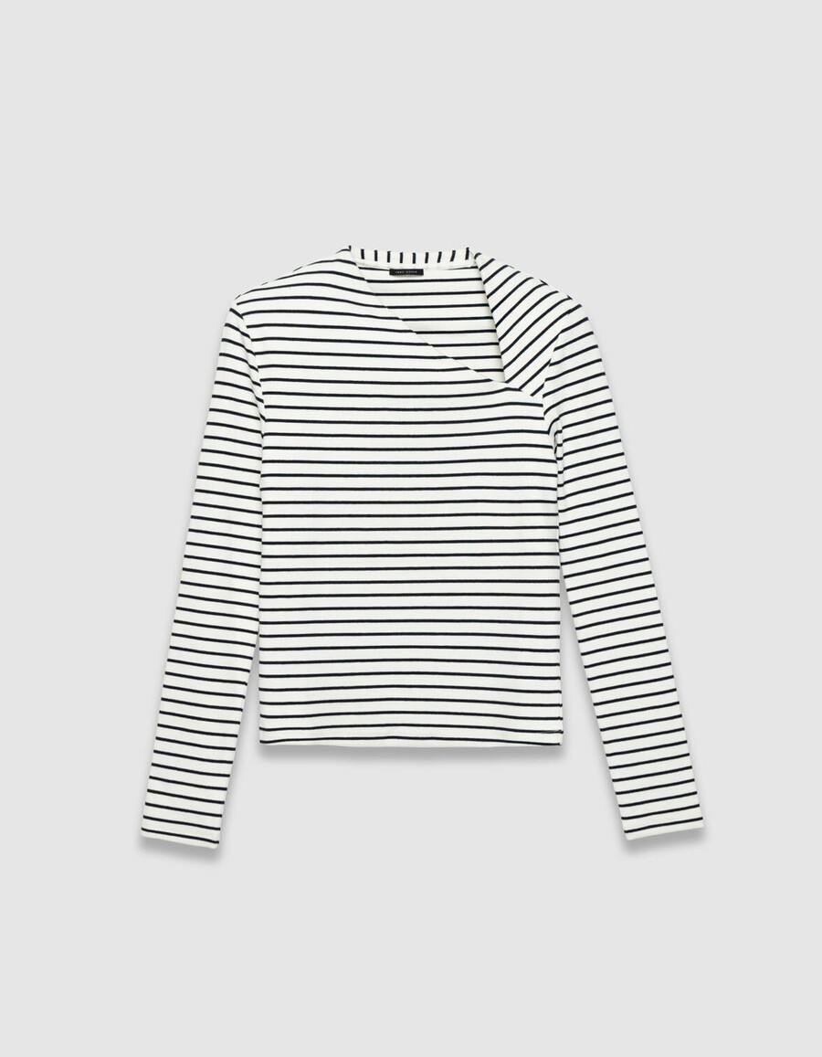 camiseta marinera de manga larga para mujer con cuello asimétrico