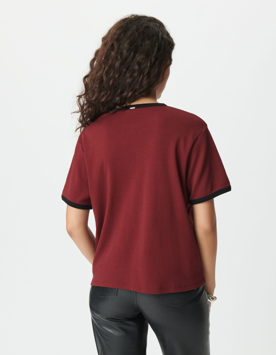 camiseta burdeos para mujer con eslogan de terciopelo flocado