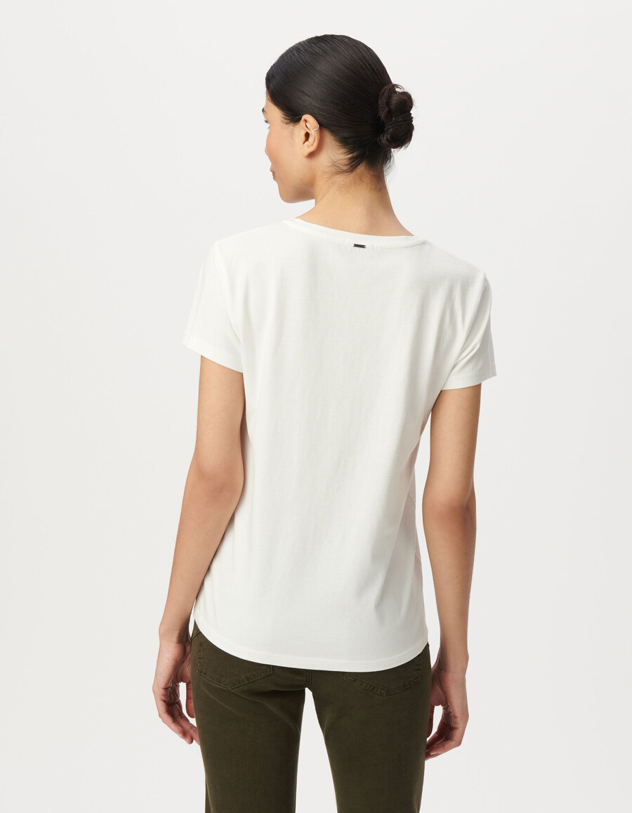 camiseta blanca de algodón orgánico para mujer con letras bordadas