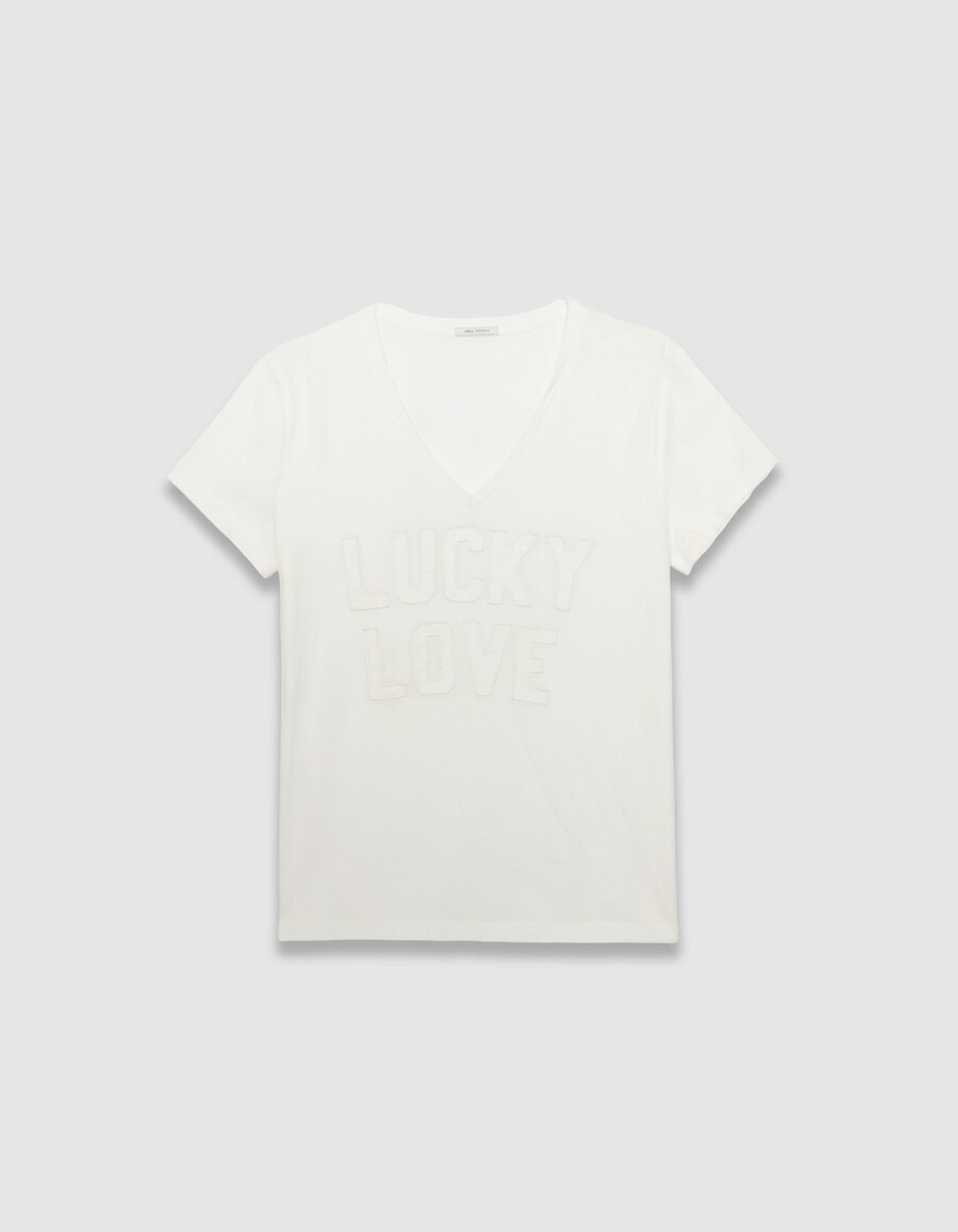 camiseta blanca de algodón orgánico para mujer con letras bordadas
