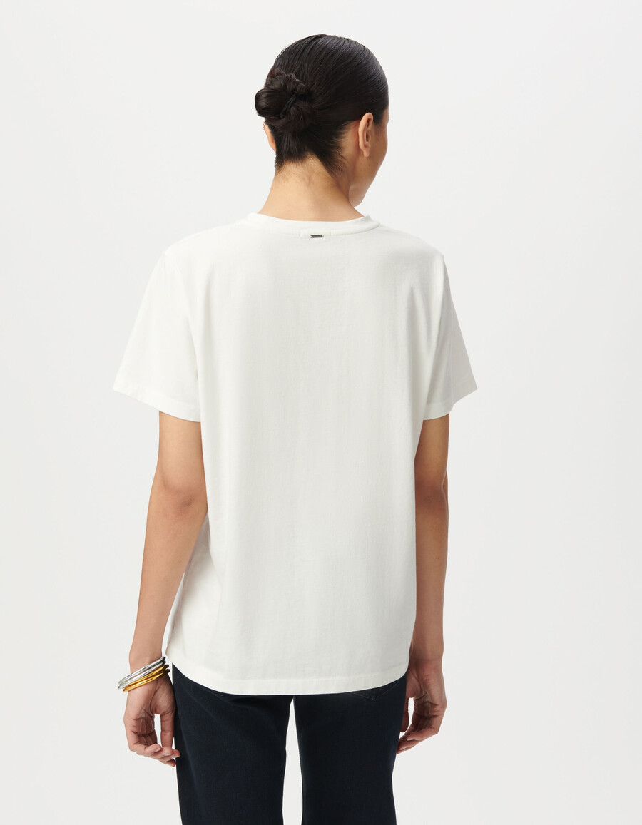 camiseta blanca de algodón orgánico para mujer con eslogan y rosas