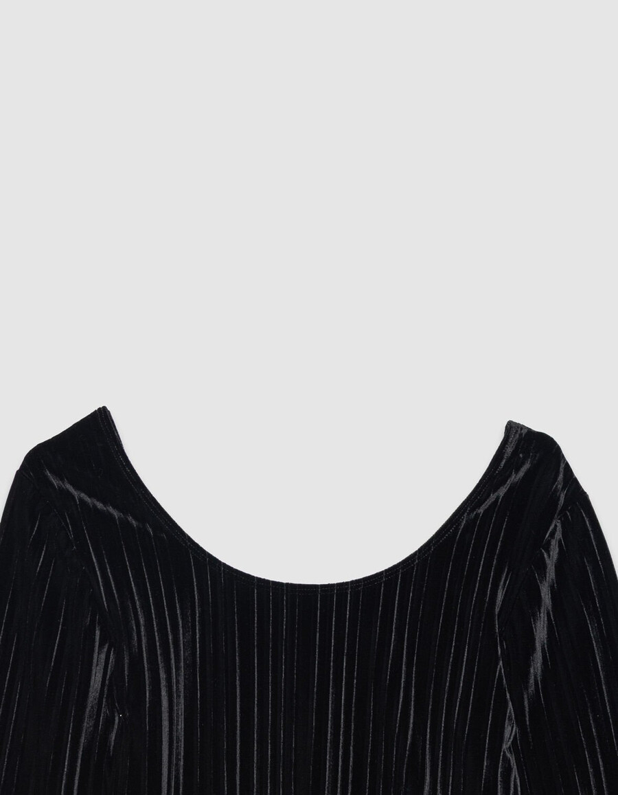 body de punto de terciopelo plisado negro para mujer