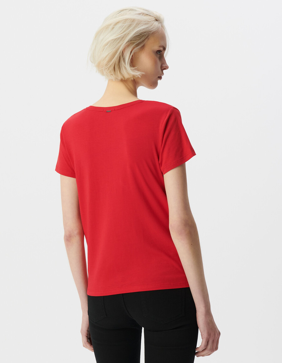 camiseta roja de manga corta para mujer con eslogan bordado