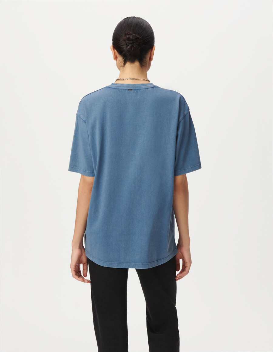 camiseta de manga corta gris azulada para mujer con imagen de búfalo