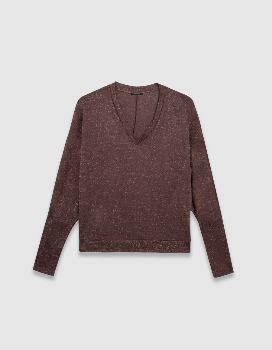 camiseta de lúrex burdeos para mujer con mangas de murciélago