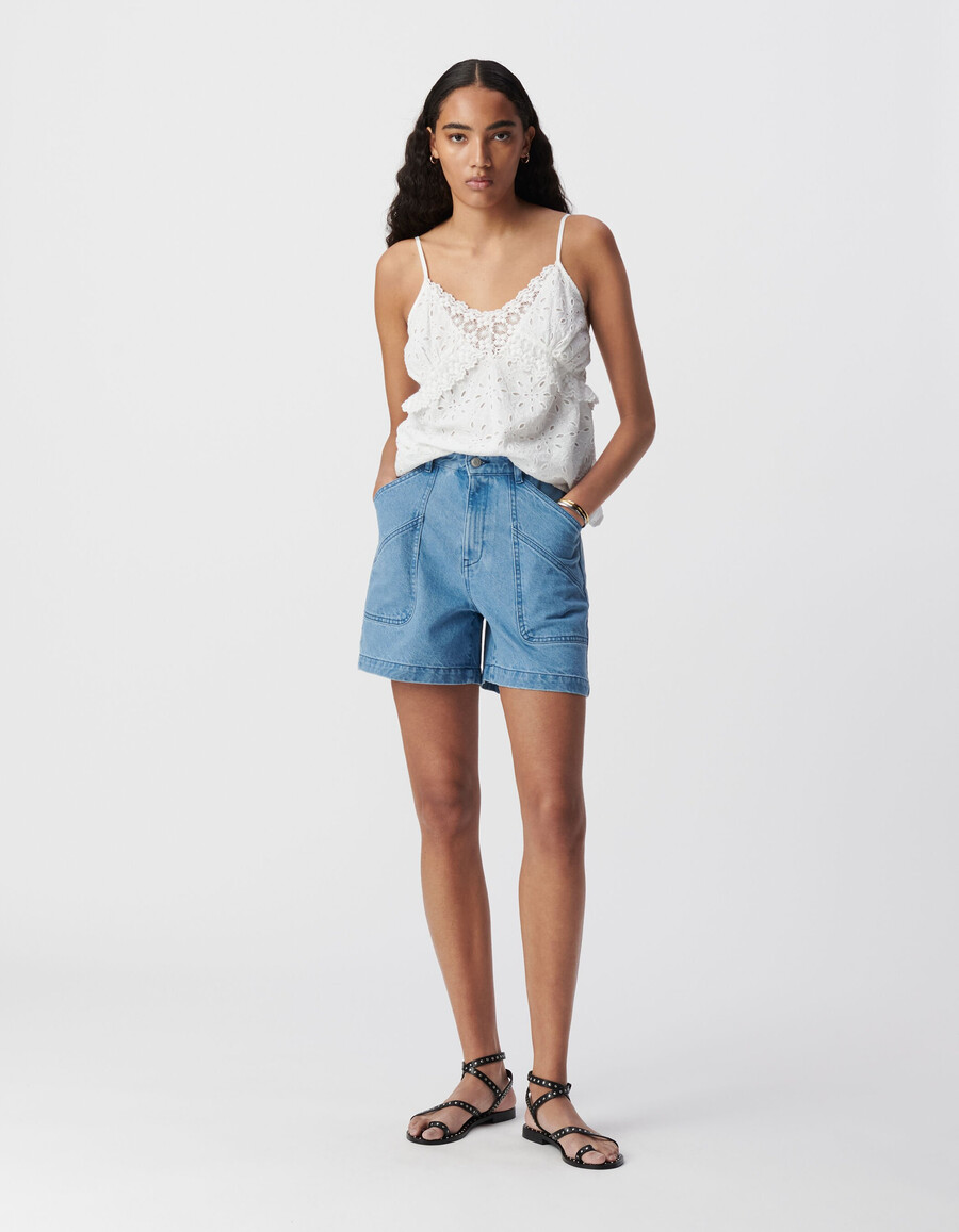 camisola de tirantes con bordado de ojales blancos para mujer