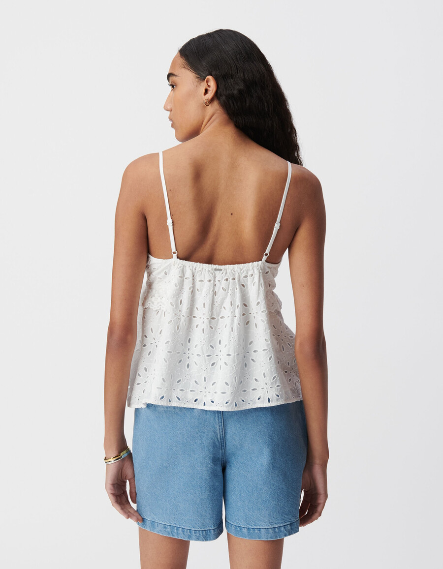 camisola de tirantes con bordado de ojales blancos para mujer