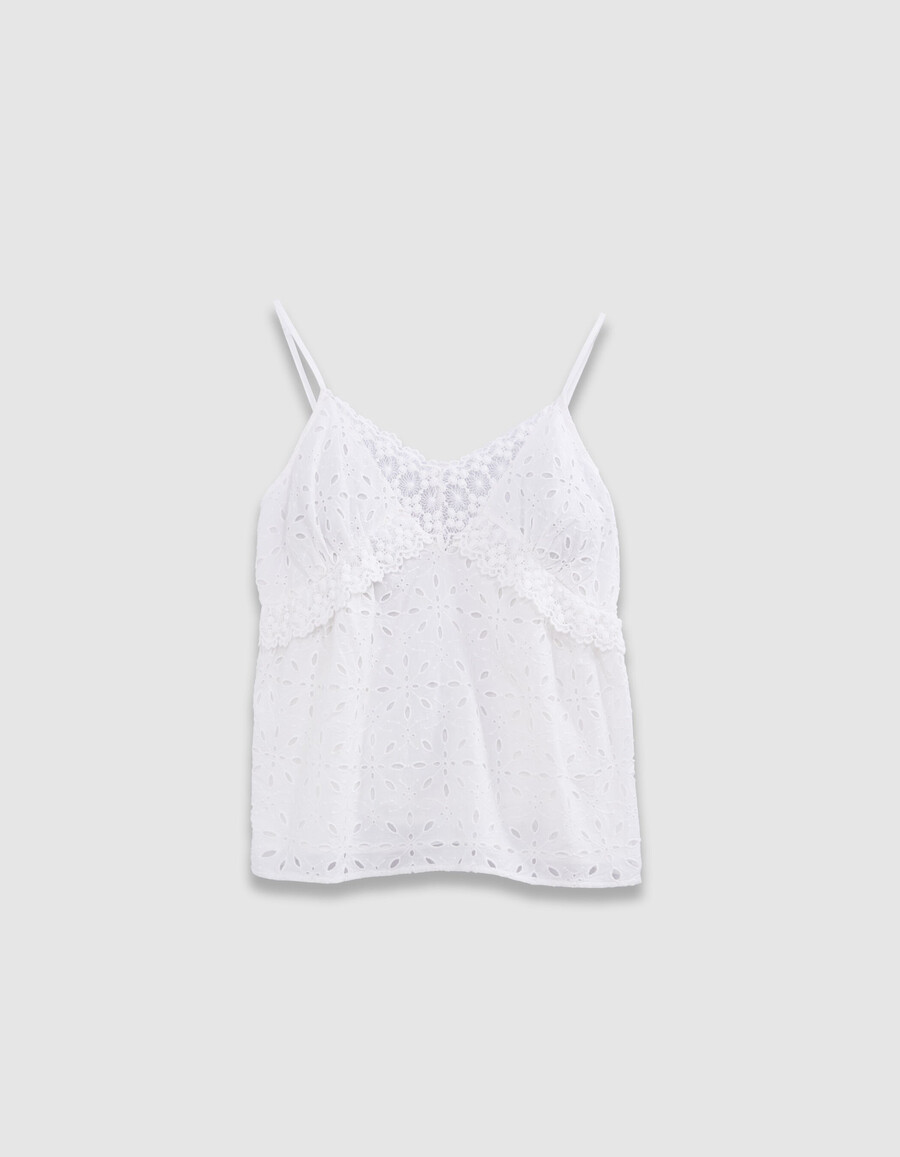 camisola de tirantes con bordado de ojales blancos para mujer