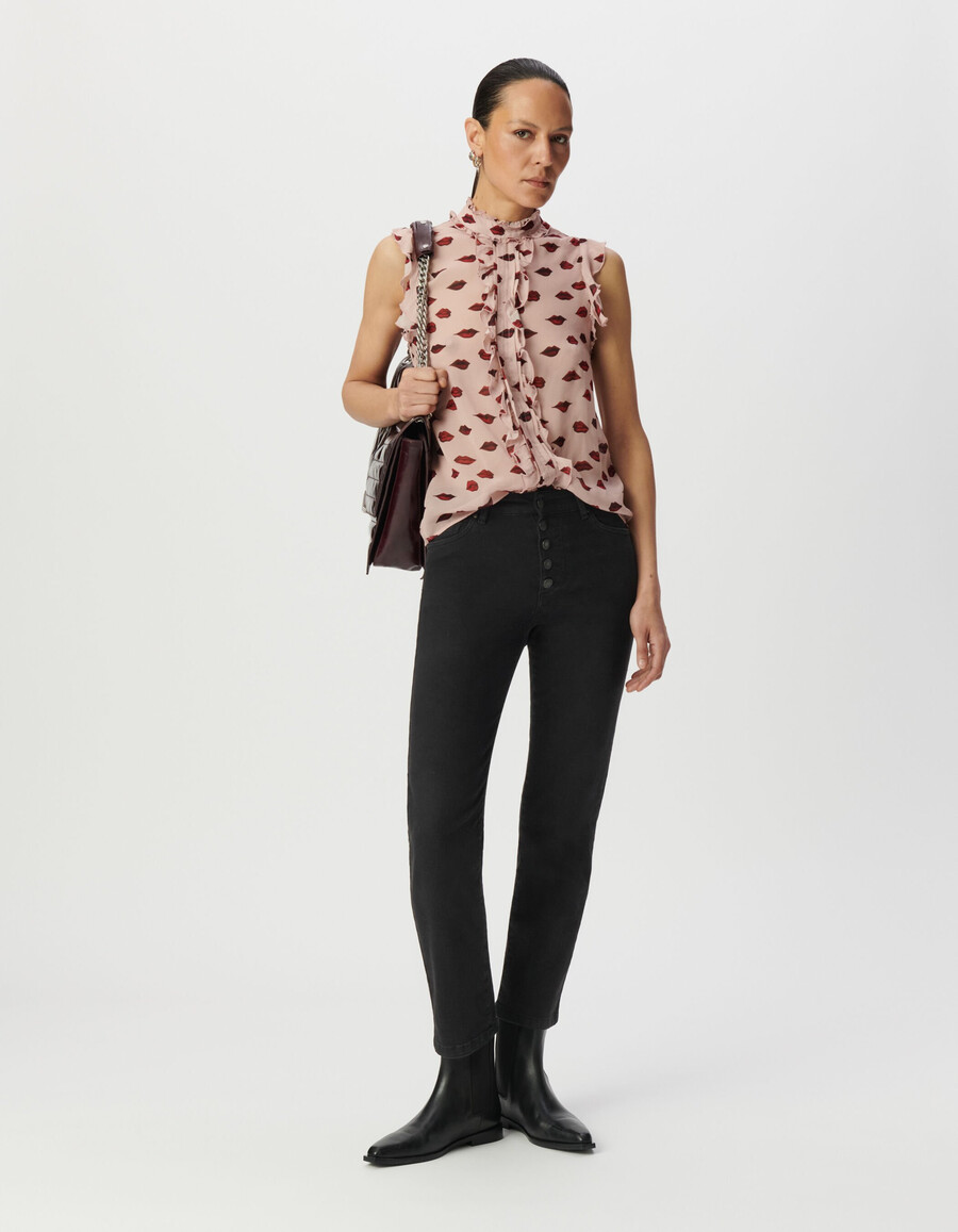 blusa sin mangas de gasa rosa para mujer estampado de boca multicolor