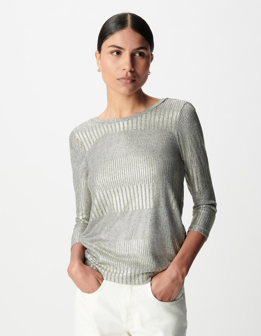 camiseta de punto acanalado para mujer con nudo fijo en la espalda
