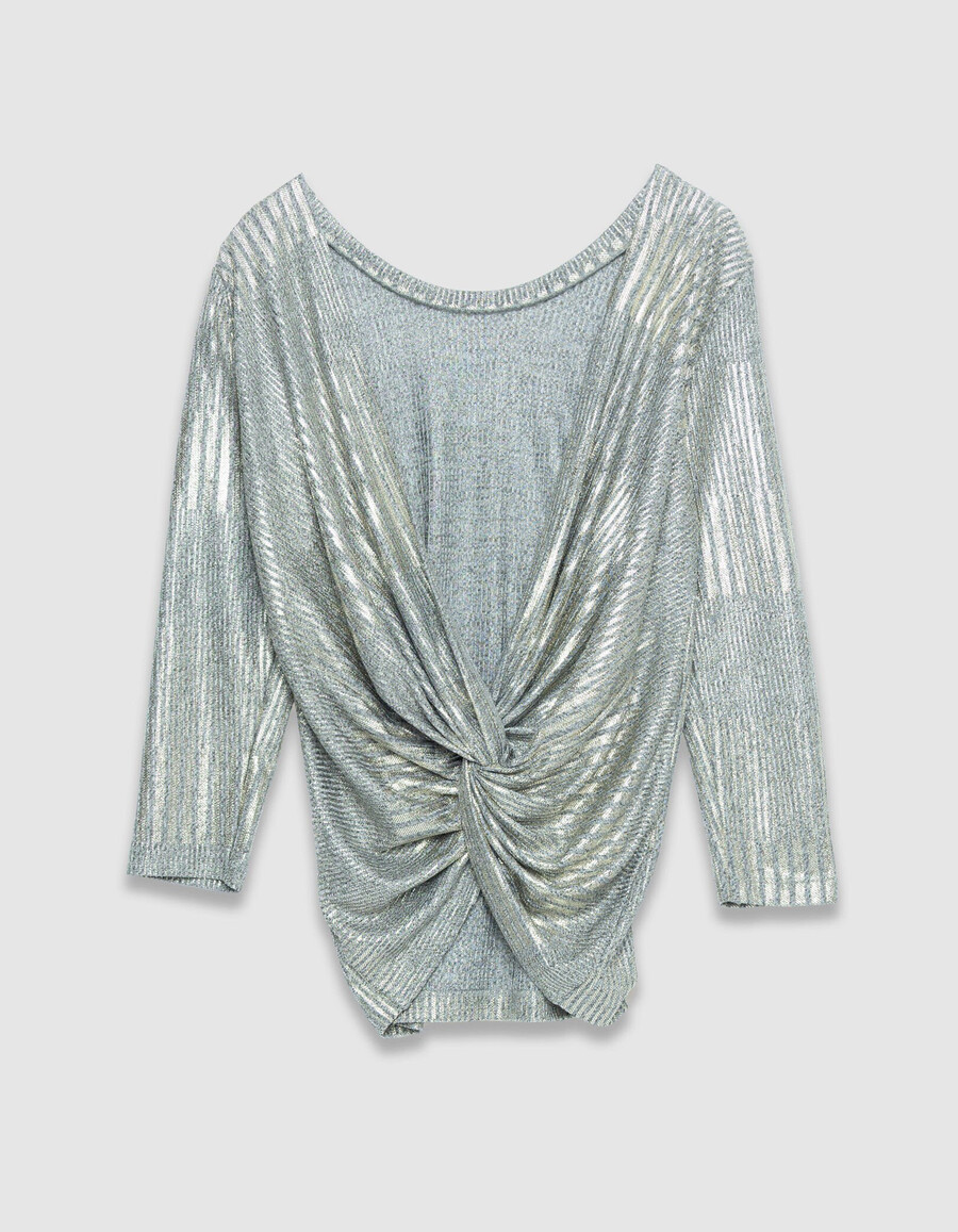 camiseta de punto acanalado para mujer con nudo fijo en la espalda