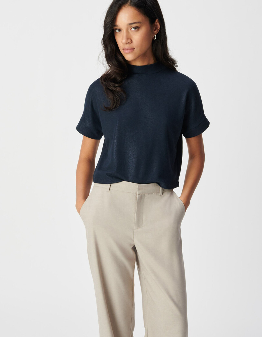 camiseta de manga corta con lentejuelas azul marino para mujer
