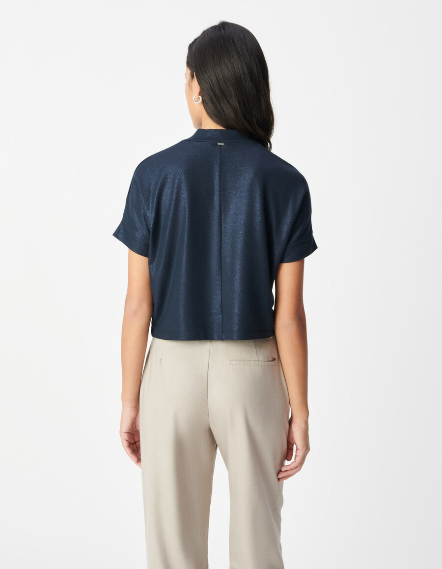 camiseta de manga corta con lentejuelas azul marino para mujer