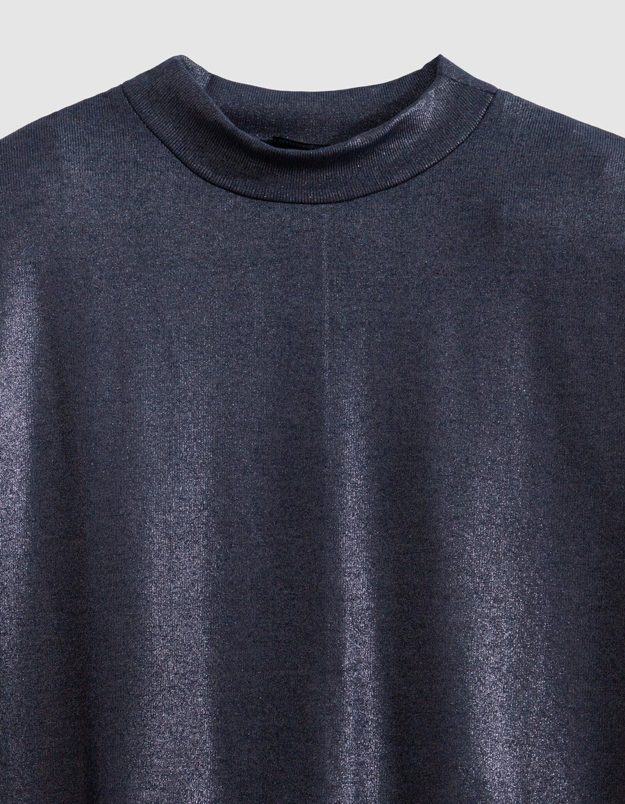 camiseta de manga corta con lentejuelas azul marino para mujer