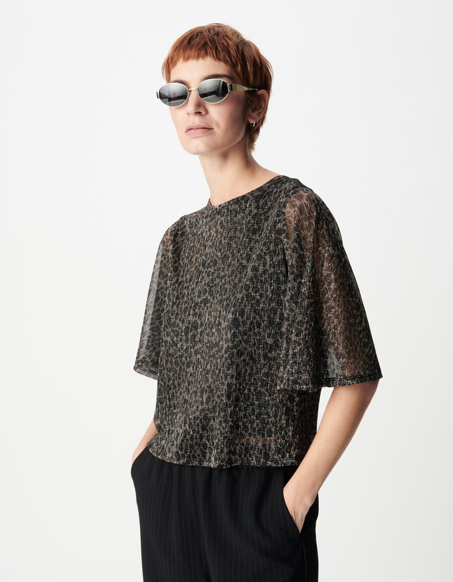 top negro de manga 34 con cuello redondo para mujer