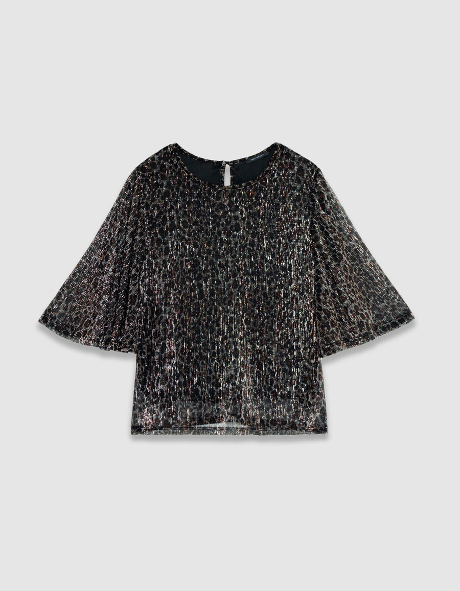 top negro de manga 34 con cuello redondo para mujer