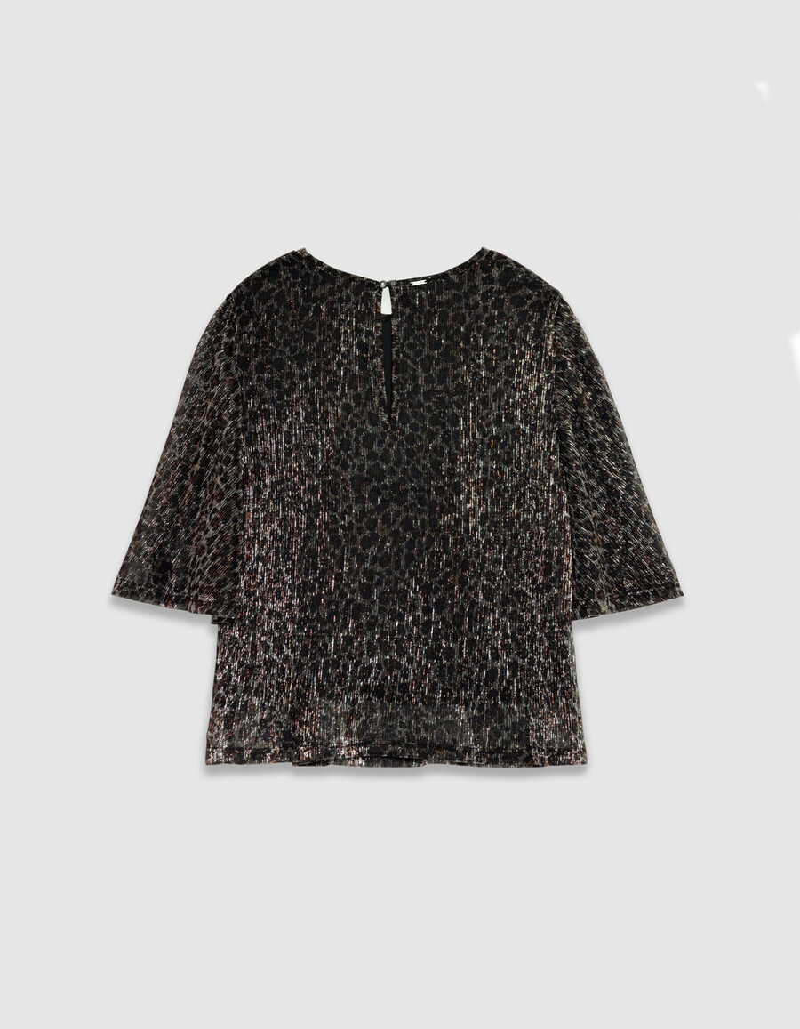 top negro de manga 34 con cuello redondo para mujer
