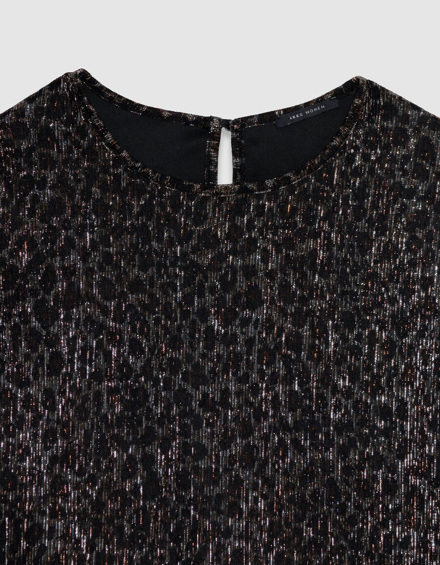 top negro de manga 34 con cuello redondo para mujer
