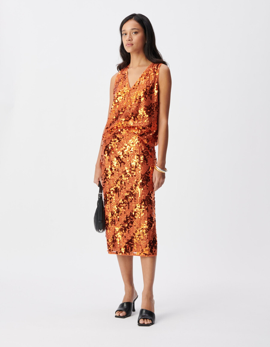 top sin mangas con lentejuelas en color naranja calabaza para mujer