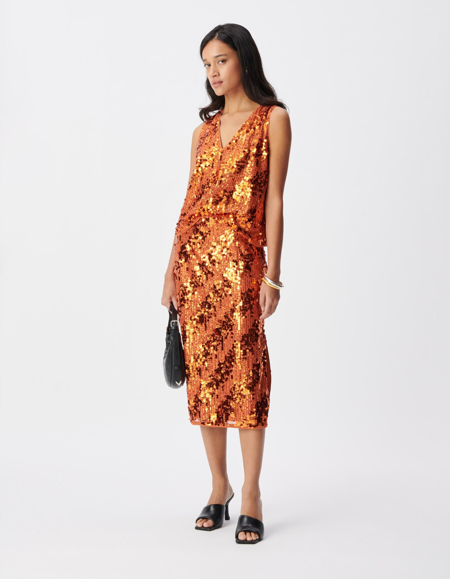 top sin mangas con lentejuelas en color naranja calabaza para mujer