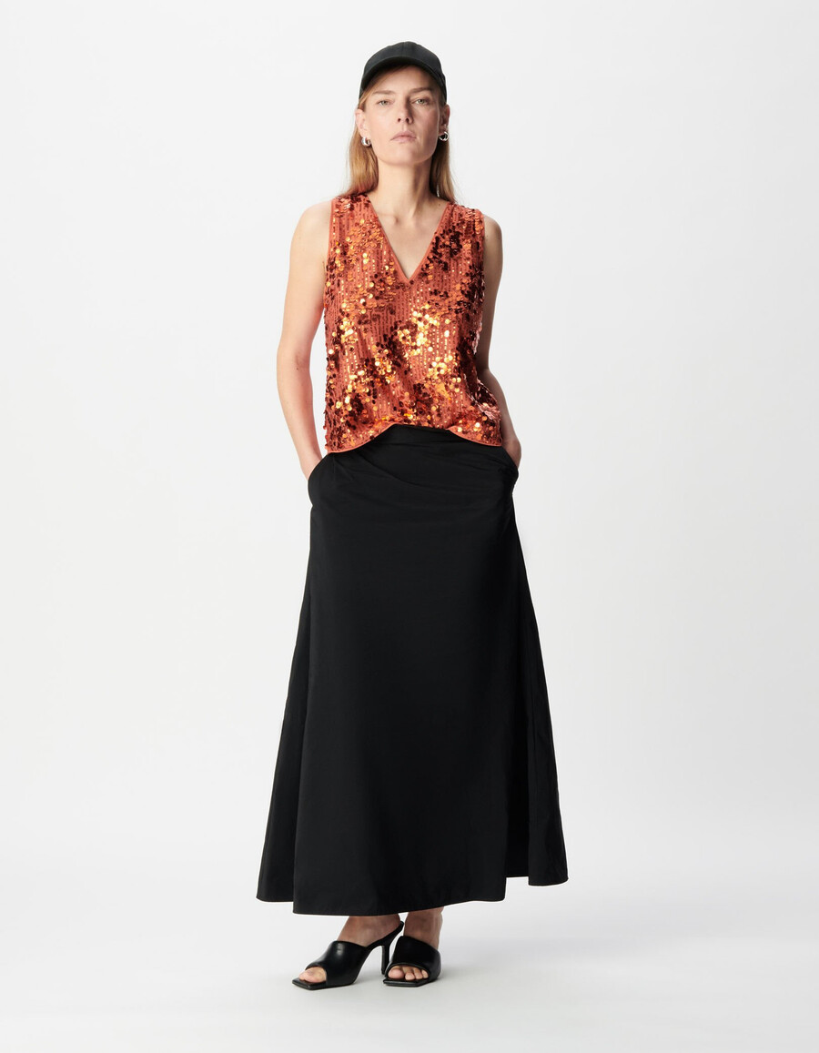top sin mangas con lentejuelas en color naranja calabaza para mujer