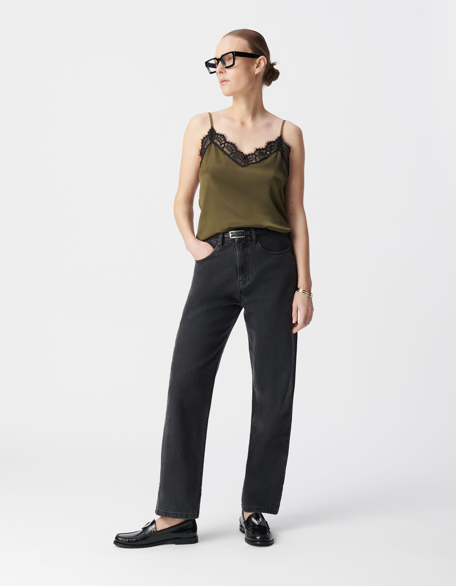 top de tirantes finos de encaje caqui esprit lingerie mujer