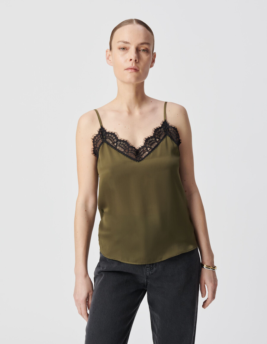 top de tirantes finos de encaje caqui esprit lingerie mujer