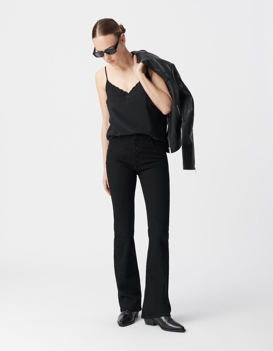 top de tirantes bordado negro para mujer