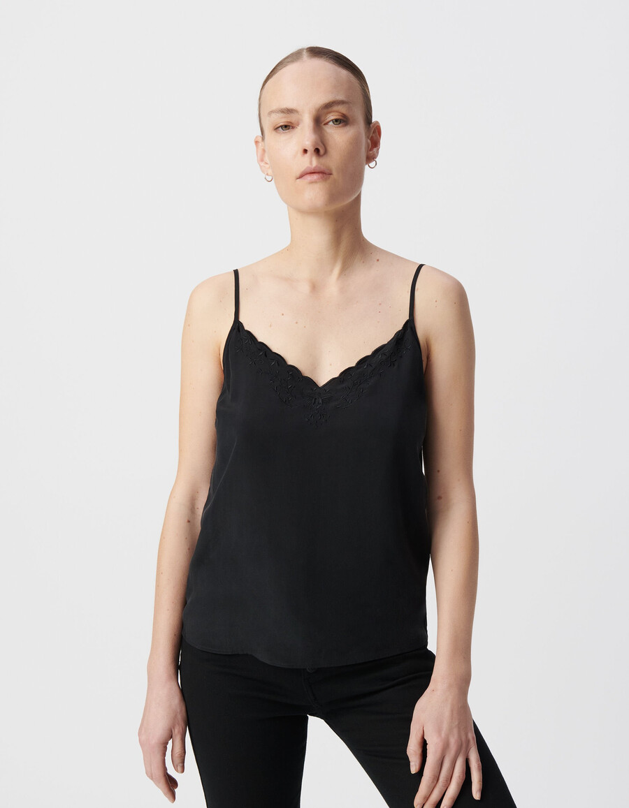 top de tirantes bordado negro para mujer
