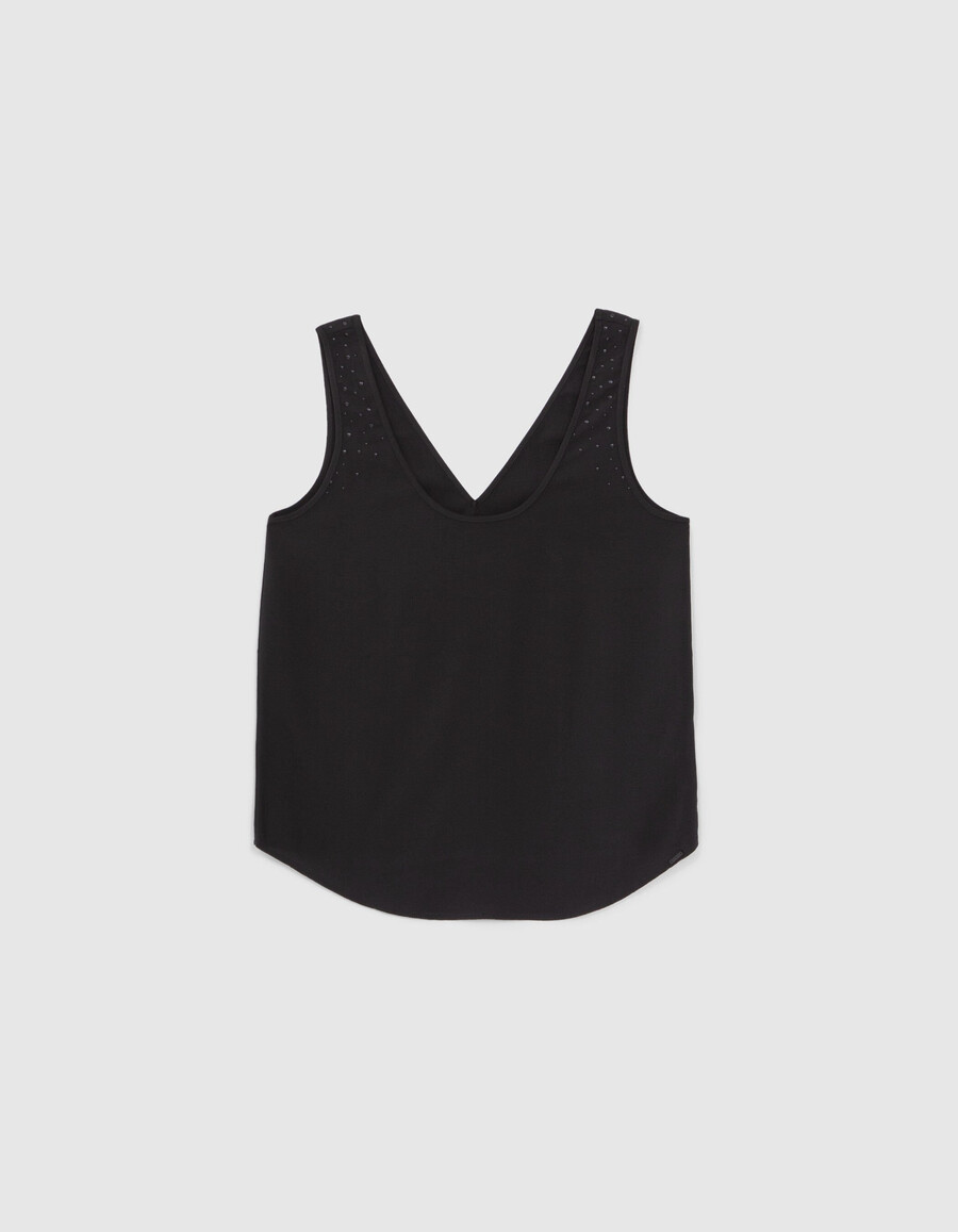 camiseta negra reversible sin mangas para mujer con tachuelas