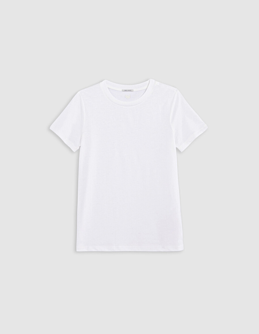 camiseta blanca de cuello redondo con bordado de chevron en la espalda para mujer