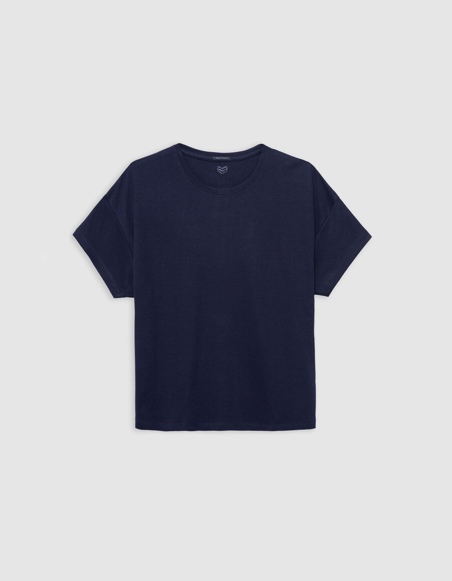 camiseta azul marino con cuello redondo y espalda bordada de chevron para mujer