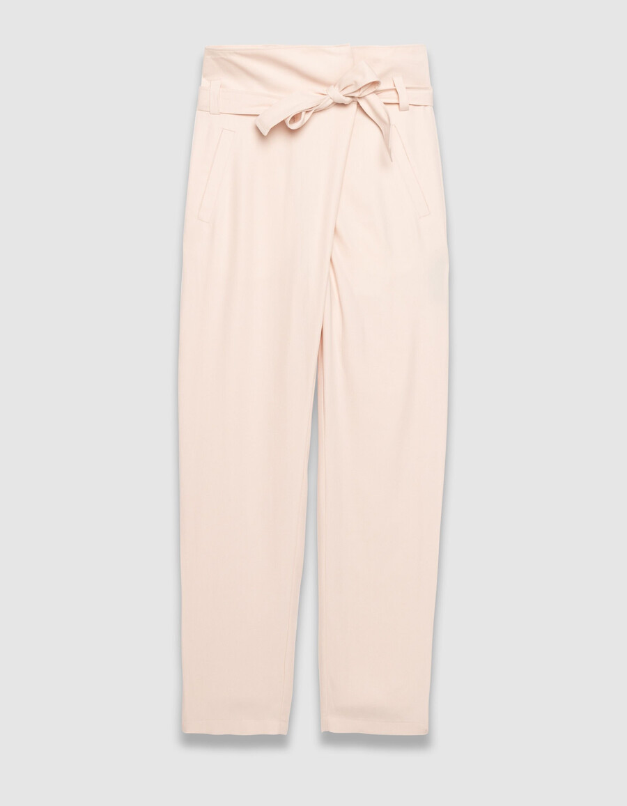 pantalón de traje rosa con cintura asimétrica para mujer