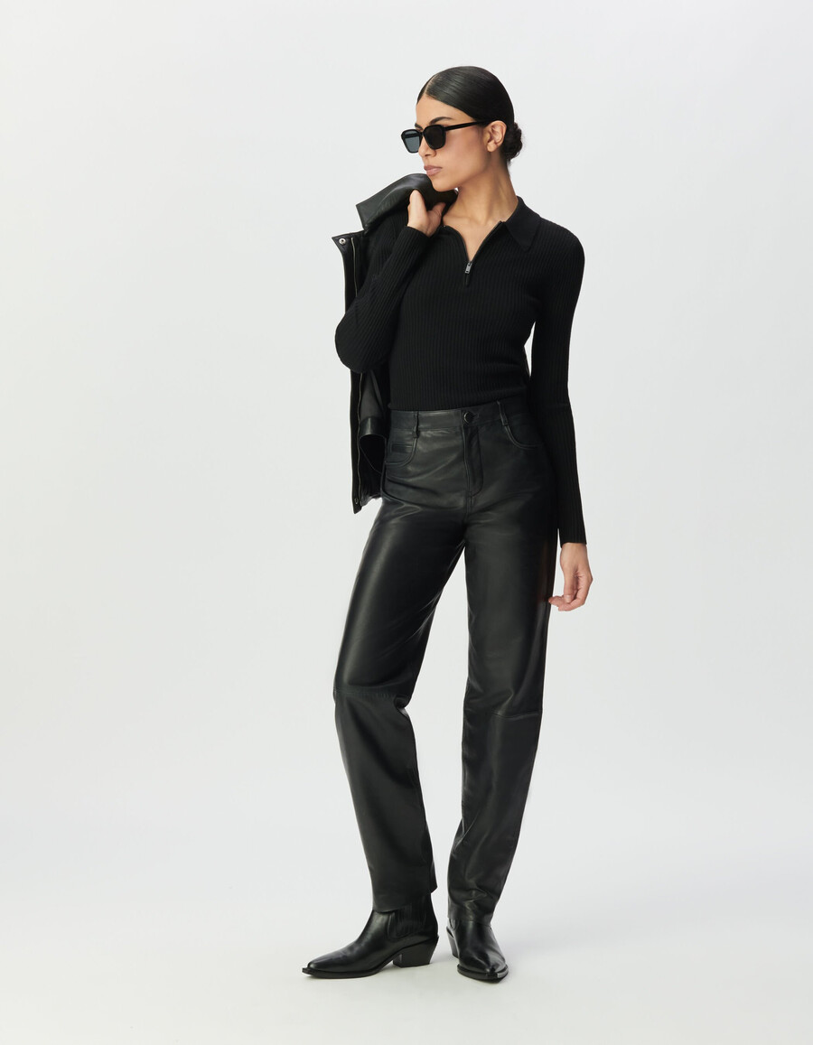 pantalones vaqueros de cuero negro para mujer