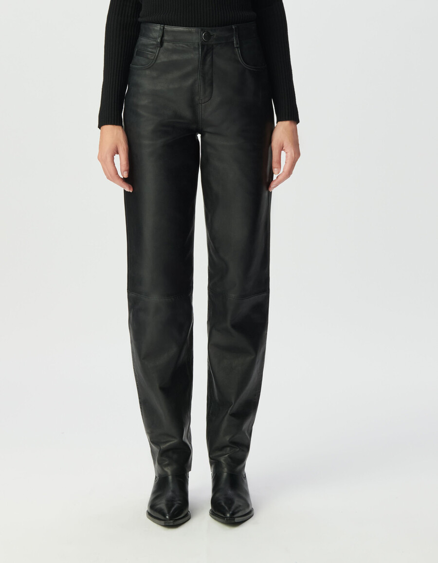 pantalones vaqueros de cuero negro para mujer